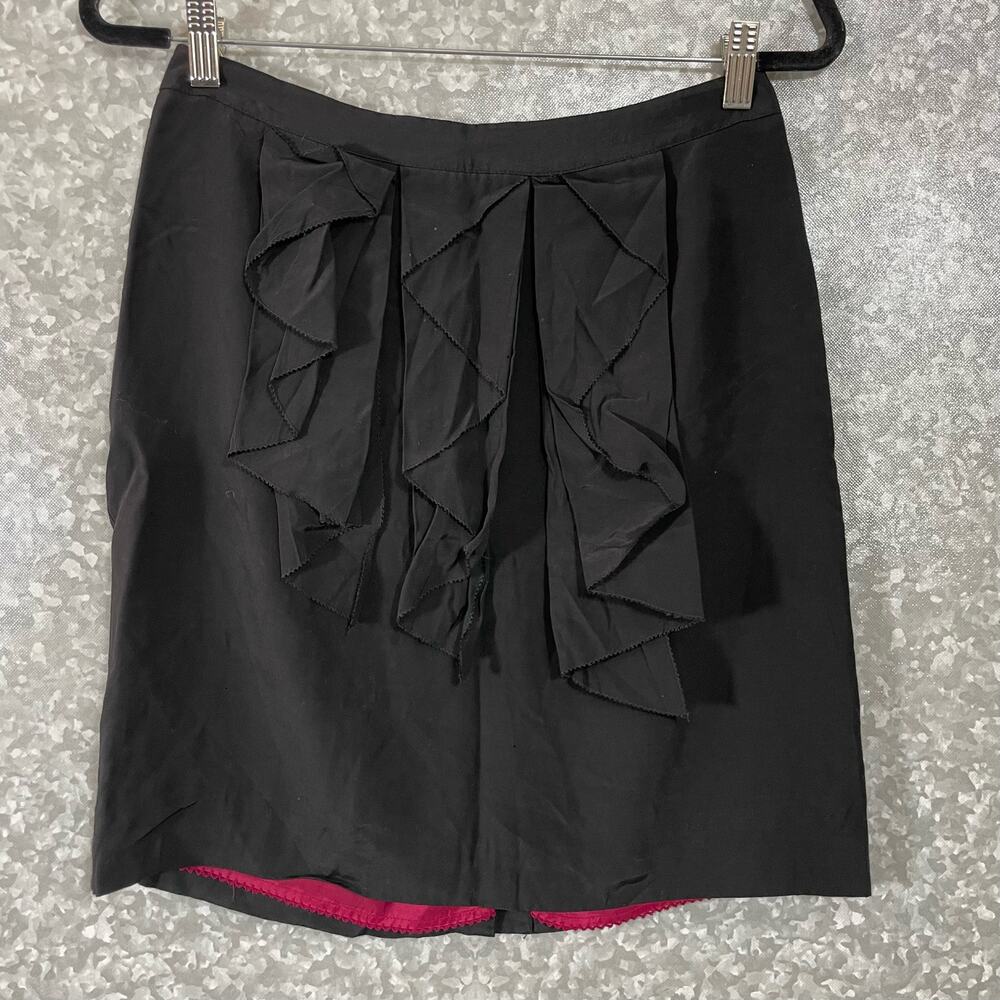 Odille Anthropologie Black Ruffle Front Straight Skirt - Size 8 - Pink Lining